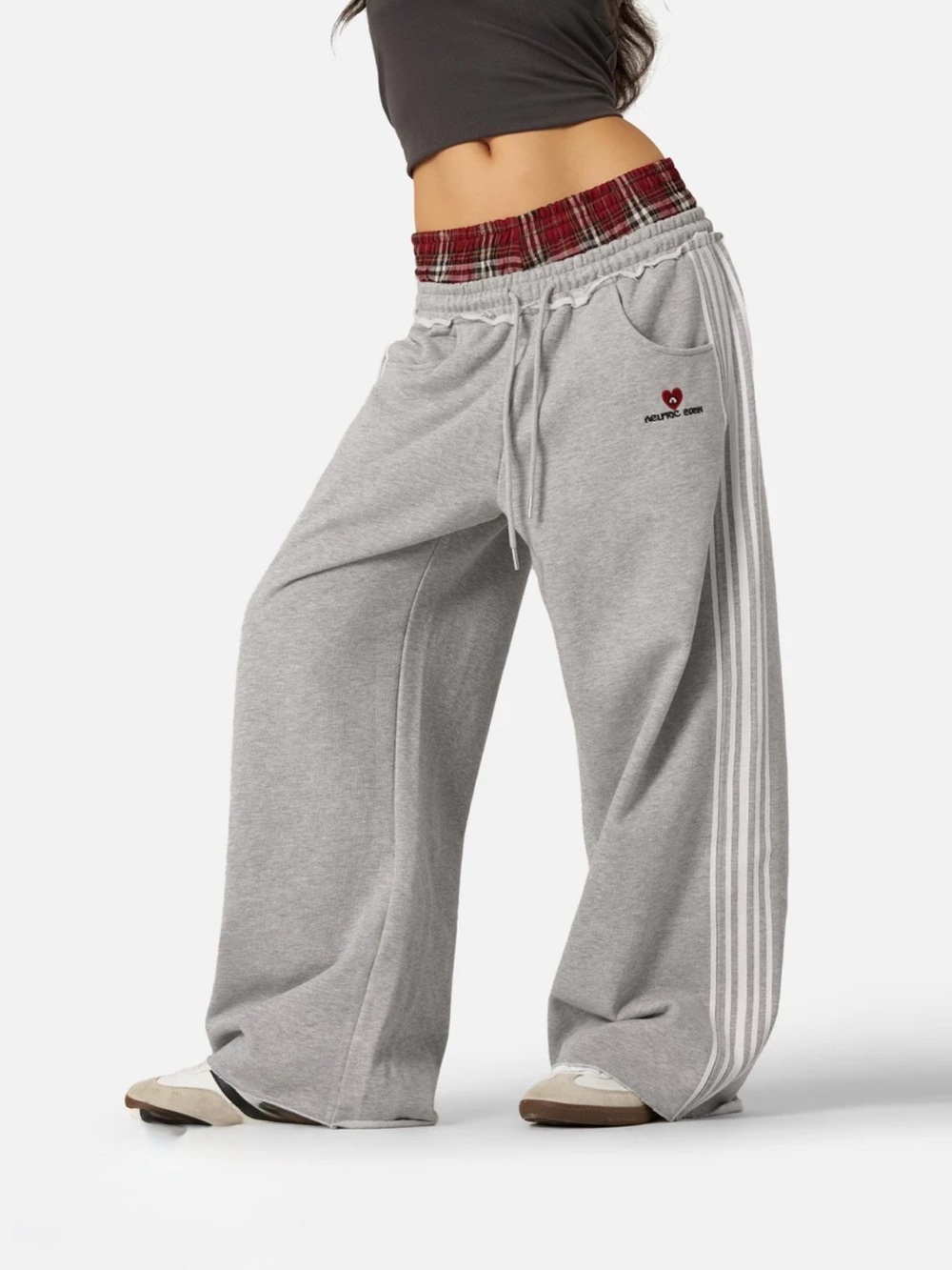 Aelfric Eden plaid Patchwork gray Sweatpants with White Side Stripes